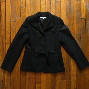 Vintage 2000s Veronique Branquinho Slim Wool Women Black Belt Peacoat Jacket 6